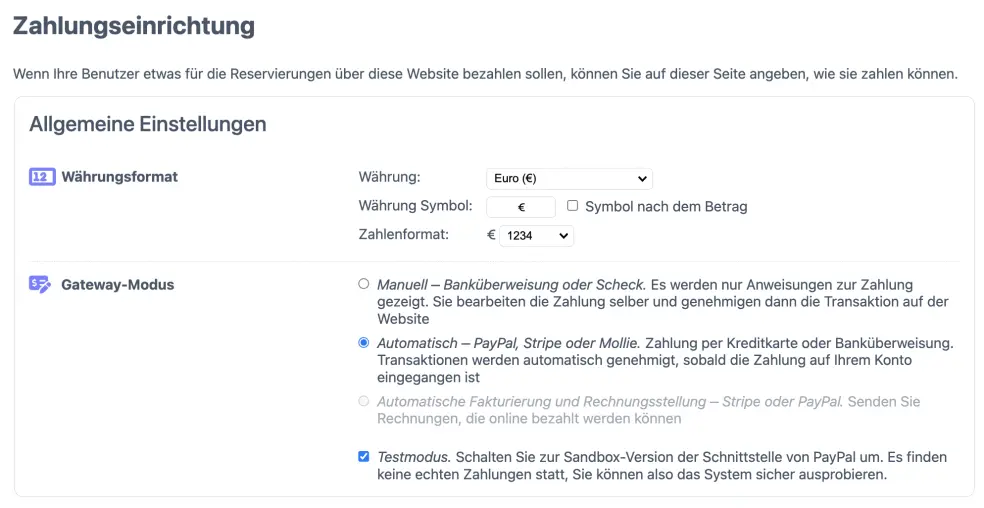 Einen Testmodus einstellen
