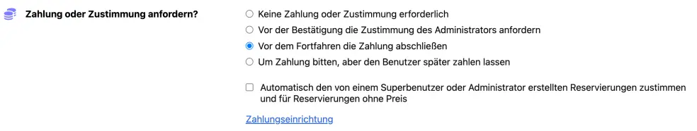 Wähle Zahlung und/oder Freigeben als Option bei online Termine zahlen aus