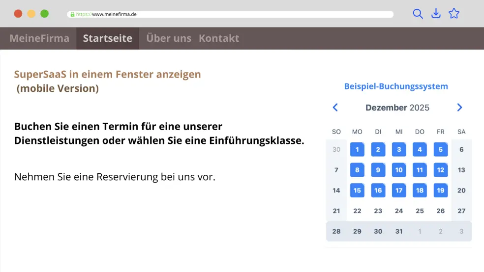 Integration mit einem iFrame, der die mobile Ansicht eines Online Kalenders nutzt