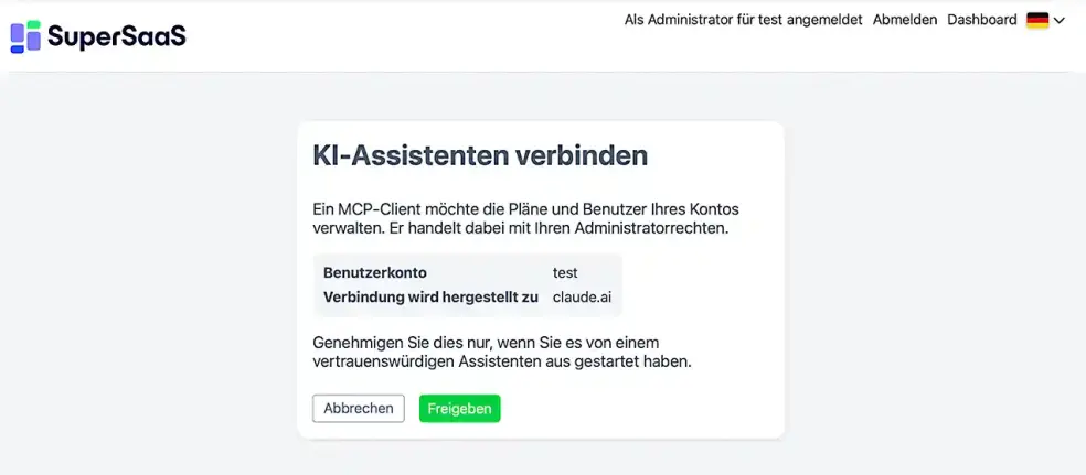 Zugang zum SuperSaaS-Konto freigeben.