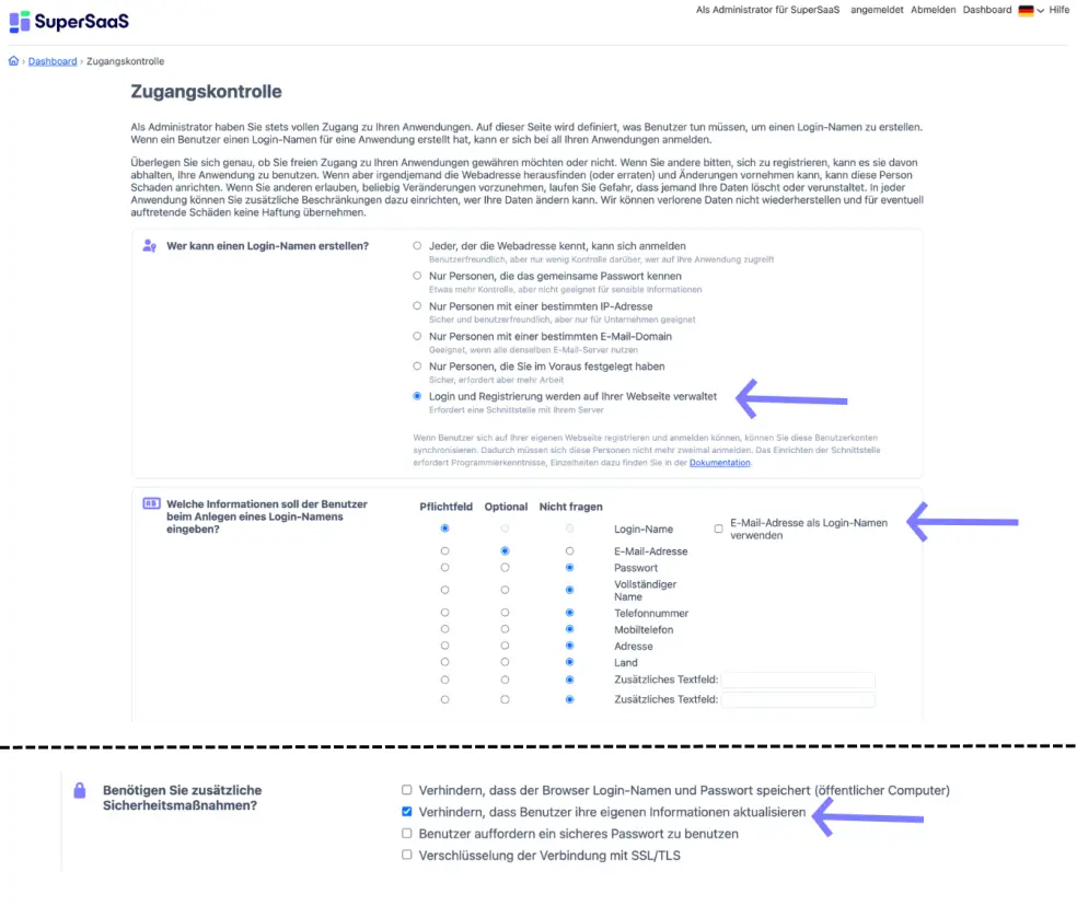 SuperSaaS Zugangskontrolle
