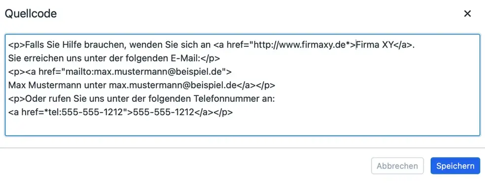 Beispiel Quelltext Hilfetext online Terminbuchungssystem
