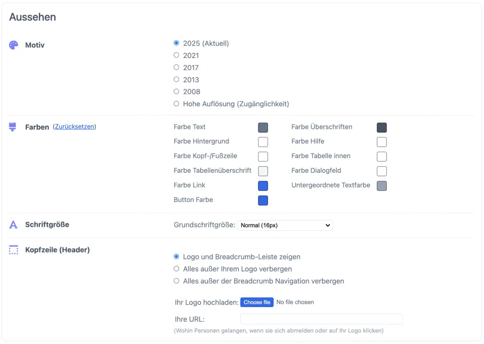 Layouteinstellungen im Terminbuchungssystem