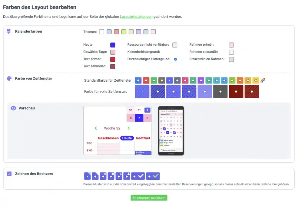Layout Farben im Terminbuchungskalender anpassen