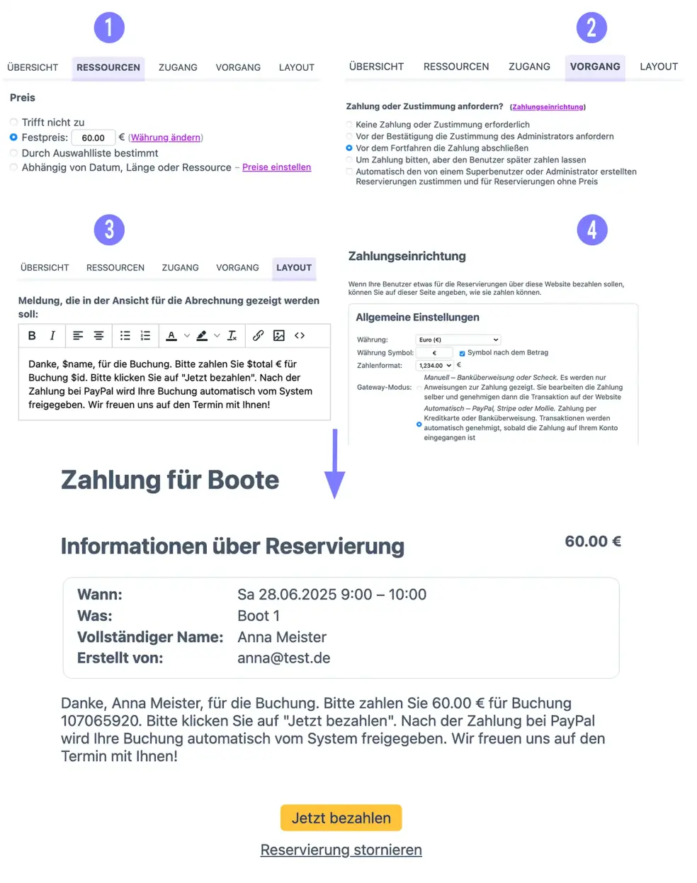 Text online Zahlung im Buchungssystem einrichten