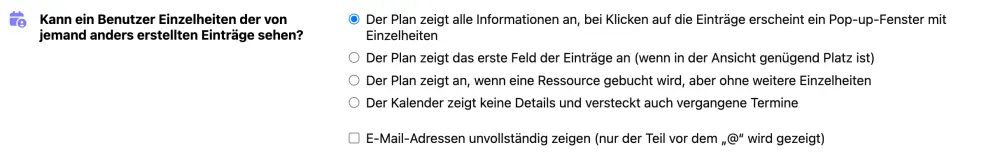 Sichtbarkeit eines Buchungsdetails und wie andere Benutzer Informationen von Buchungen sehen