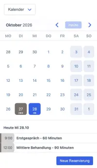 Beispiel für einen SuperSaaS Terminbuchungskalender auf einem mobilen Gerät für Therapie Leistungen