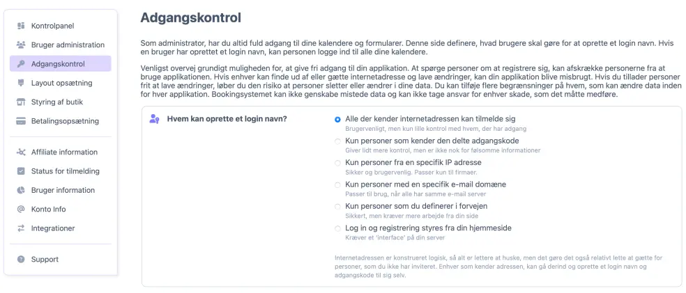 Adgangskontrol muligheder