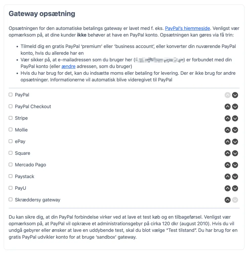 Opsætning af online gateway