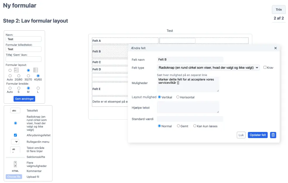 Tilføje felter til en ny formular