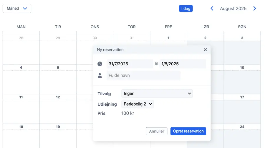 Oprette en booking 
