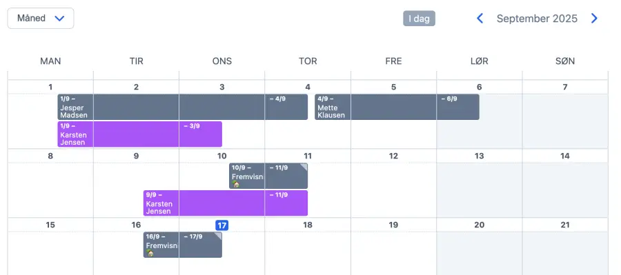 Kalender med booking