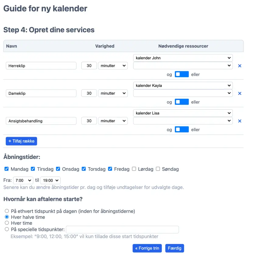 Administrer dine services i din online reservationskalender
