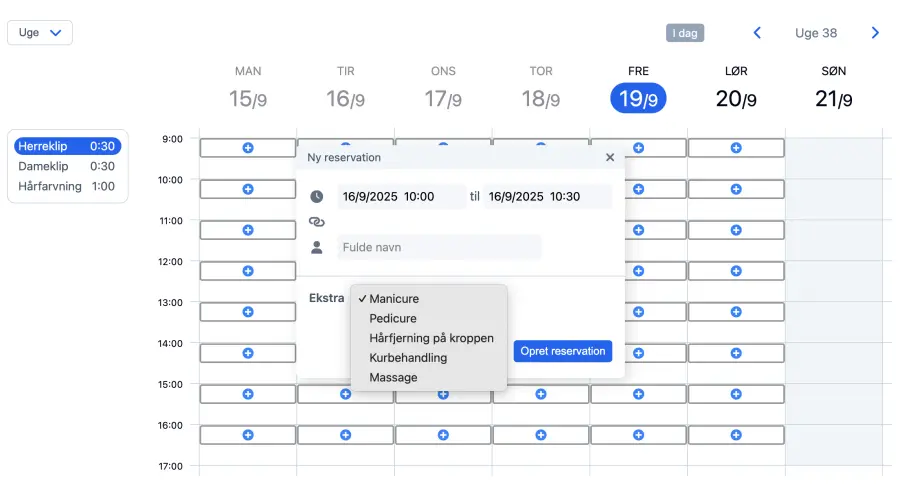 Opret en reservation på din online tidsplan
