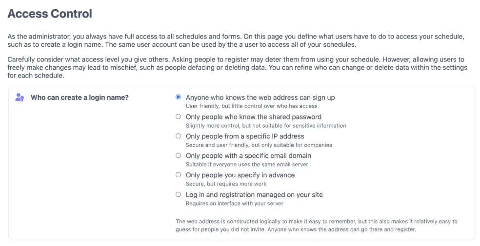 Access Control options