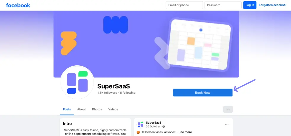 Facebook Book Now button