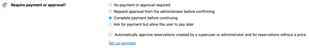 Select payment and/or approval option of choice