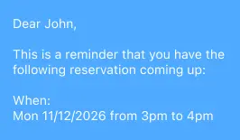 Automated email reminder for a reservation