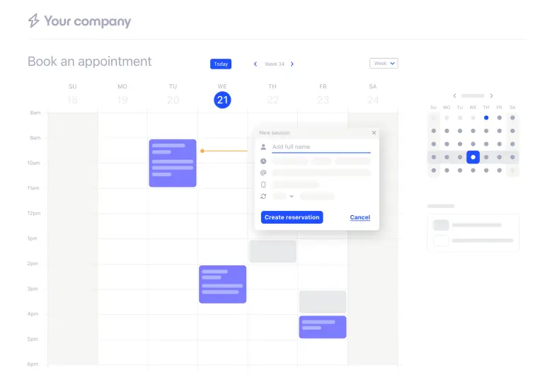 SuperSaaS online appointment scheduling calendar with booking form
