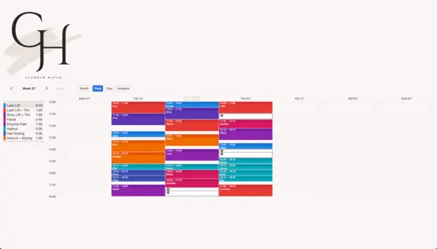 Example of a SuperSaaS schedule on a computer for mobile hairdressers