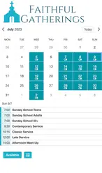 Eksempel på en kalender på en tablet til kirkelige arrangementer