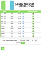 Eksempel på en kalender for ambassader og konsulater set fra en smartphone