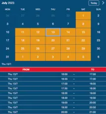 Example of a SuperSaaS widget-type schedule on a tablet device for escape rooms