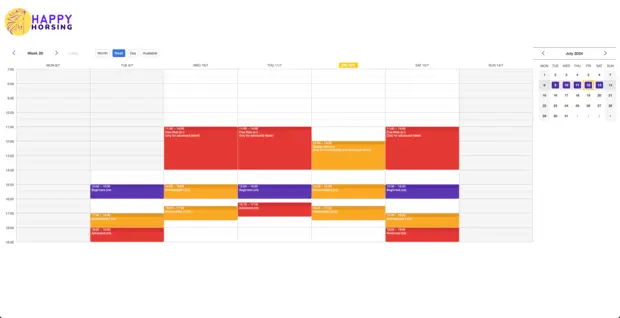 Example of a SuperSaaS schedule on a computer for horse riding lessons