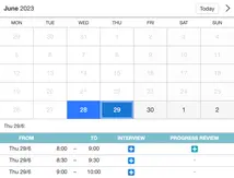 Example of a SuperSaaS widget-type schedule on a tablet device for recruiters & HR departments