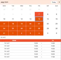 Eksempel på et online bookingsystem til sprogskoler, vist på en computer