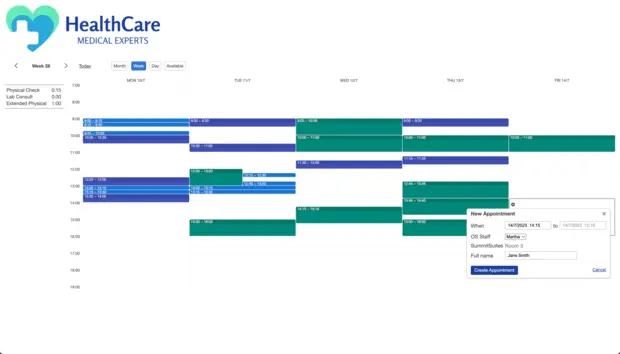 Example of a SuperSaaS schedule on a computer for healthcare services