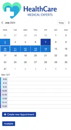 Example of a SuperSaaS schedule on a mobile device for healthcare services