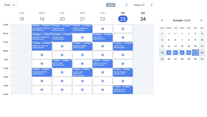 SuperSaaS schedule for medical tests and vaccination services on desktop