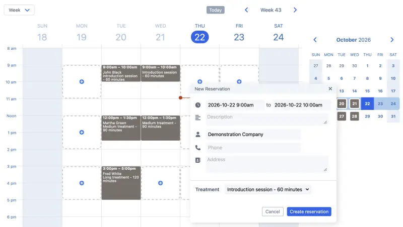 SuperSaaS therapy appointment scheduling software shown on a desktop computer