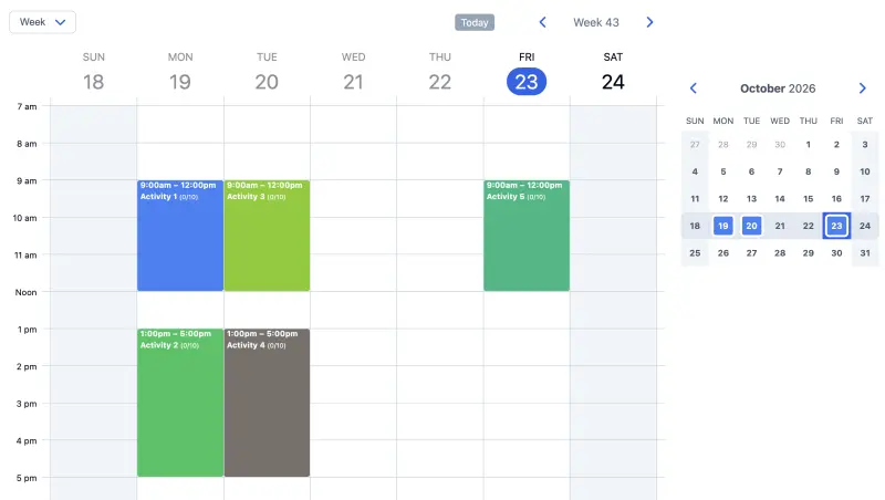 Esempio di calendario SuperSaaS per giri turistici e visite guidate visto su un computer