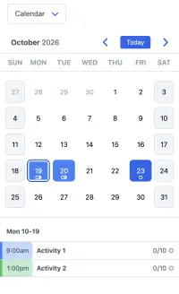 Esempio di calendario SuperSaaS per giri turistici e visite guidate visto su un dispositivo mobile