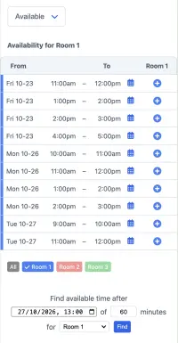 Esempio di calendario SuperSaaS per sale riunioni e conferenze visto su un dispositivo mobile