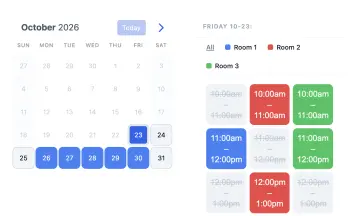 Esempio di widget SuperSaaS per sale riunioni e conferenze visto su un tablet