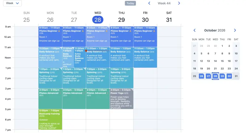 SuperSaaS gym booking software shown on a desktop computer