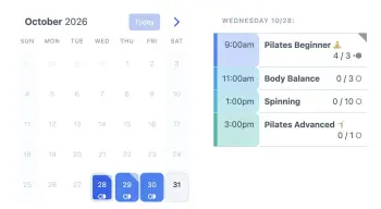 SuperSaaS gym scheduling widget embedded on a tablet device