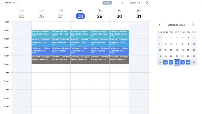 SuperSaaS schedule for horse riding lessons on desktop