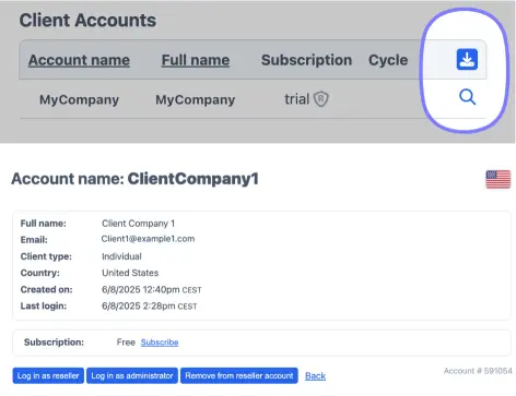 Download or remove client accounts
