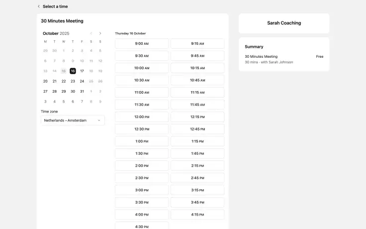 Setmore appointment scheduling interface screenshot
