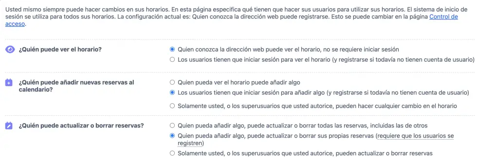Configuración de acceso