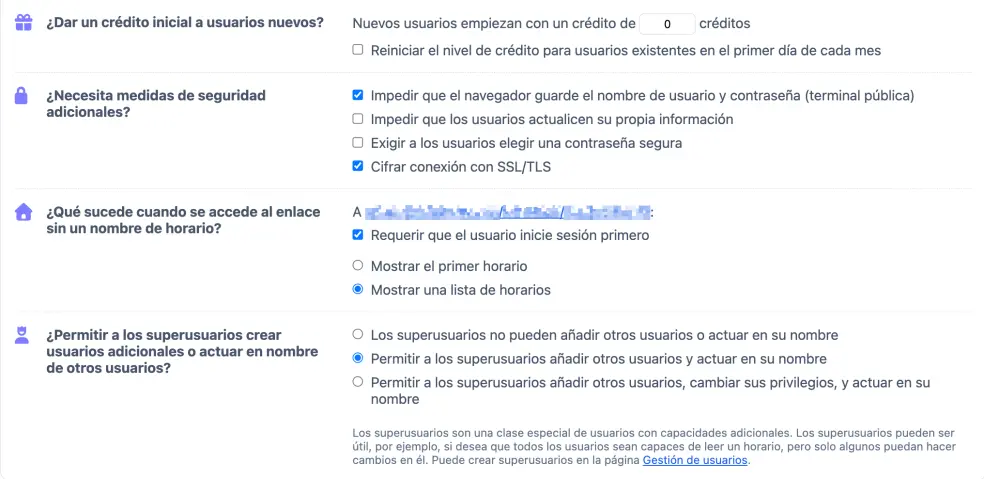 Otros ajustes de registro/autorización