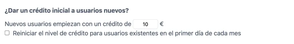 Restablecer crédito mensual