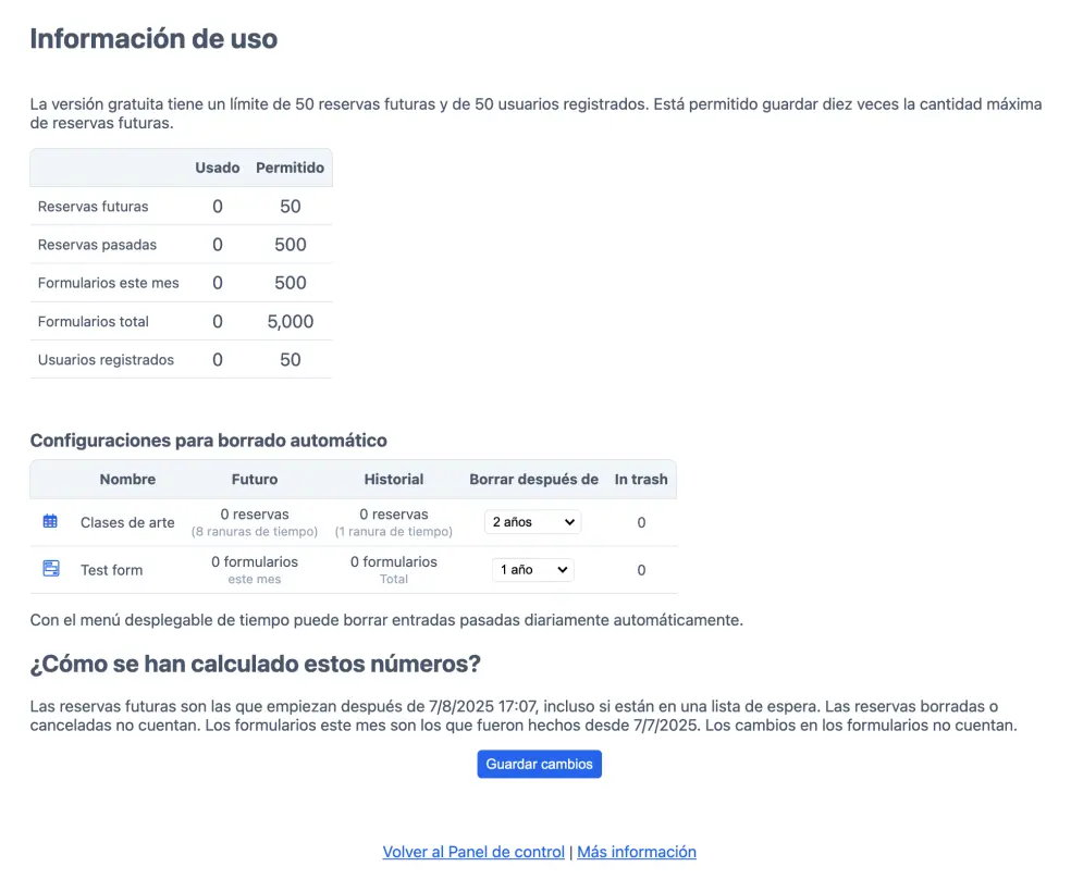 Información de uso
