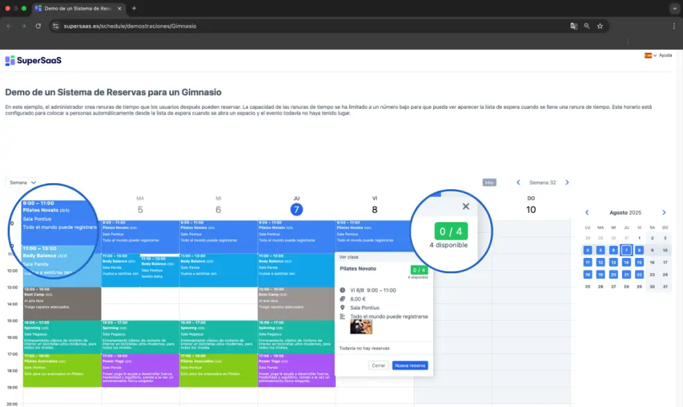 Ejemplo de horario de capacidad