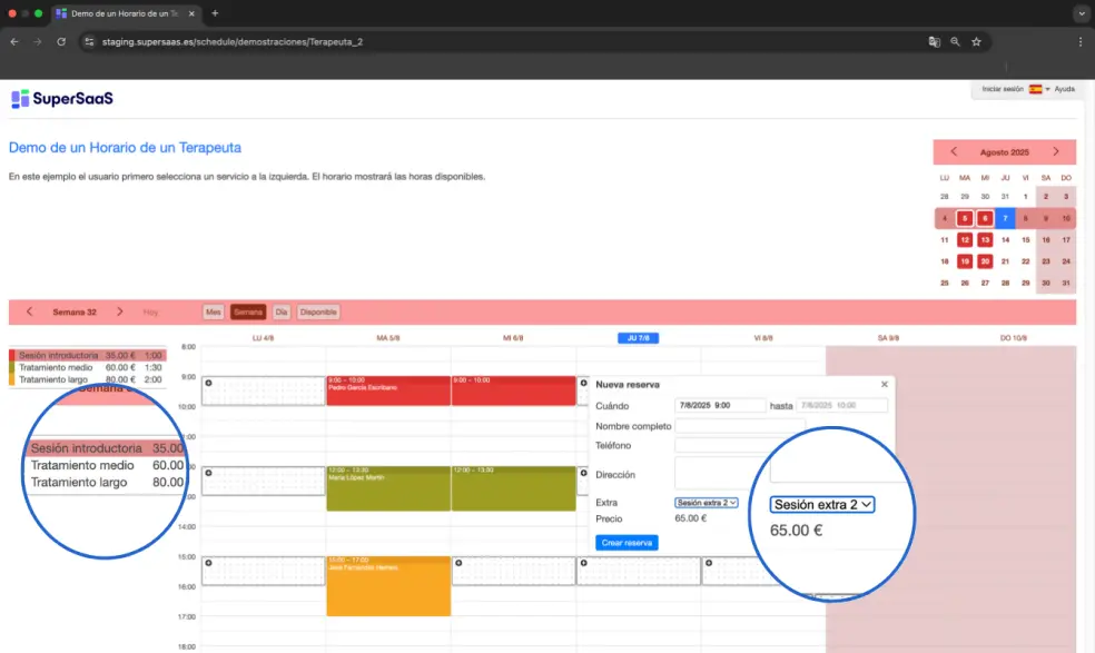 Ejemplo de horario de servicios