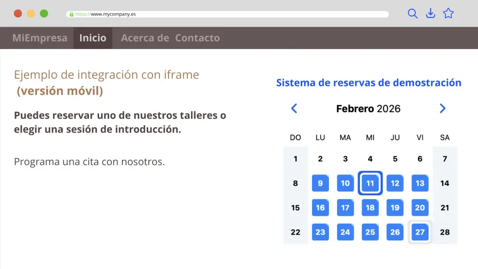 Integración basada en iframe, usando la versión móvil del horario